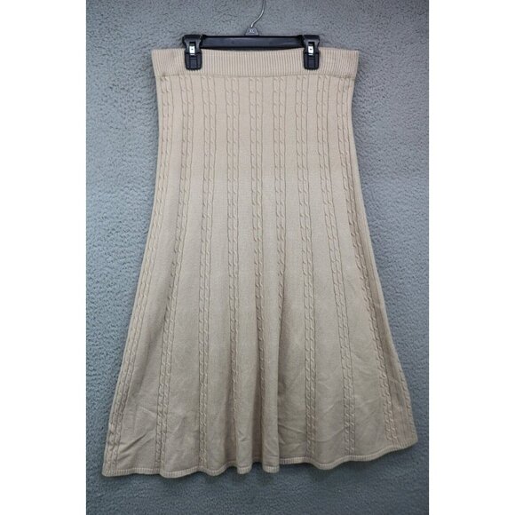 Luna Cable Knit Midi Sweater Skirt-Size Large-Elastic Waist-Soft-Minimalist - Picture 1 of 10